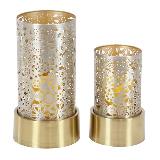 Set of 2" Gold Metal Eclectic Lantern, 8", 10"